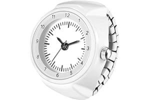 JewelryWe Quartz Casual Finger Watch: Men Women Black Stainless Steel Elastic Strap Round Analog Quartz Watch Unisex Clear an