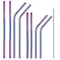 Aigemi Set of 8 Stainless Steel Metal Drinking Straws with Cleaning Brush for 30oz 20oz Tumbler Drinking Cups - Fits All Yeti Ozark Trail SIC & RTIC Tumblers (Set - 3)