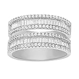 Mia Sarine Cubic Zirconia Round Border and Baguette Center Eternity Band in Rhodium over Sterling Silver Size 7