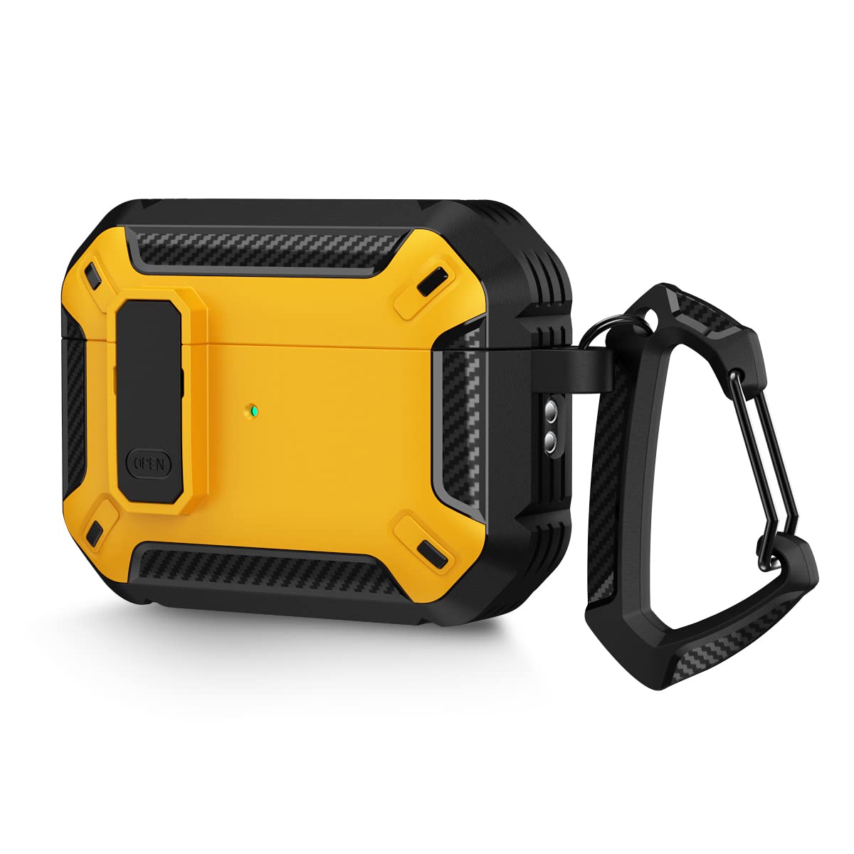 WALLFID AirPods Pro 2nd Generation Case Cover 2022 with Lock Lid and Keychain Hook, Double Layer Dustproof Shock Resistant Rugged Case(Yellow)