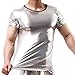 YiZYiF Sexy Men's Leather Look PVC Underwear Clubwear T-Shirt Xmas Dance Top Silver Medium
