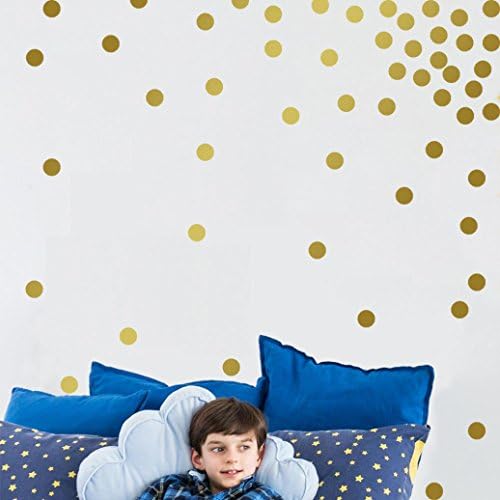 Gold Wall Decal Dots (200 Decals) | Easy to Peel Easy to Stick + Safe on Painted Walls | Removable Metallic Vinyl Polka Dot Decor | Round Sticker Large Paper
