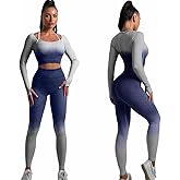 CORPOAMOR Women's Fitness Gym Outfit Yoga Crop Top & High Waisted Leggings Ombre 2 Pc Set