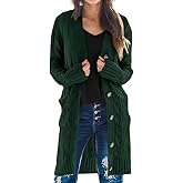 PRETTYGARDEN Long Sleeve Cable Knit Long Cardigan for Women 2026 Spring Winter Chunky Open Front Button Sweaters with Pockets