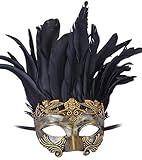 Masquerade Mask for Men Greek Roman Halloween Party Mask with Feathers