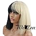 WeKen Halloween Wig Women Short Bob Kinky Straight Full Bangs Synthetic Black and Blonde
