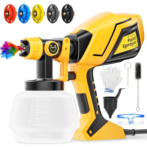 Pistolet à Peinture, 600W HVLP Pistolet Peinture Électrique avec réservoir 1200 ML, 5 Buses & 3 Motifs, Facile à Utiliser pour Meubles, Clôtures, Murs, Armoires, Plafonds, Abri de Jardin