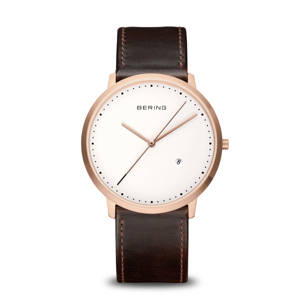 BERING Men's Quartz Watch, 39 mm Rose-Gold Stainless-Steel Case and White Dial, Calfskin Strap, Sapphire Crystal, 3 ATM, 11139-564 — image 1