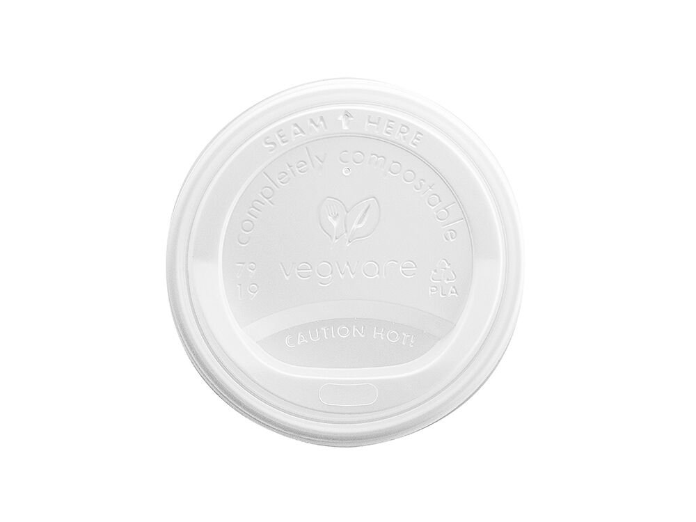 Vegware VLID79S CPLA hot lid, 79 mm (fits 8 oz. cup) (Pack of 50), white