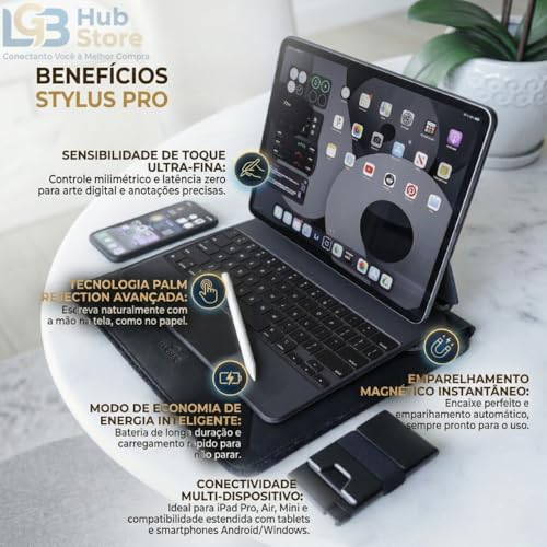 Caneta Stylus Touch Universal Ponta Fina iPad Tablet Celular USB-C Android | precisão compatibilidade universal carregamento rápido indicadores em led