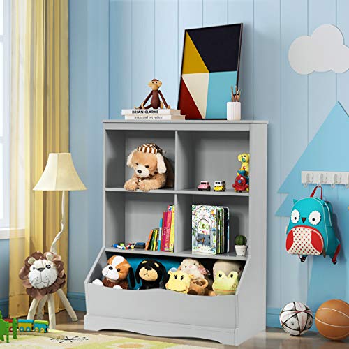 Giantex Cubby Toy Organizer, Wood Storage 3 Shelf 4 Cube Units