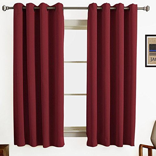 RHF Blackout Thermal Insulated Curtain - Antique Bronze Grommet Top for bedroom 52W by 63L Inches-Burgundy