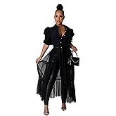 Ekaliy Women Sexy Short Sleeve Bodycon High Low Asymmetrical Ruffle Tunics Blouse Shirt Top Dress