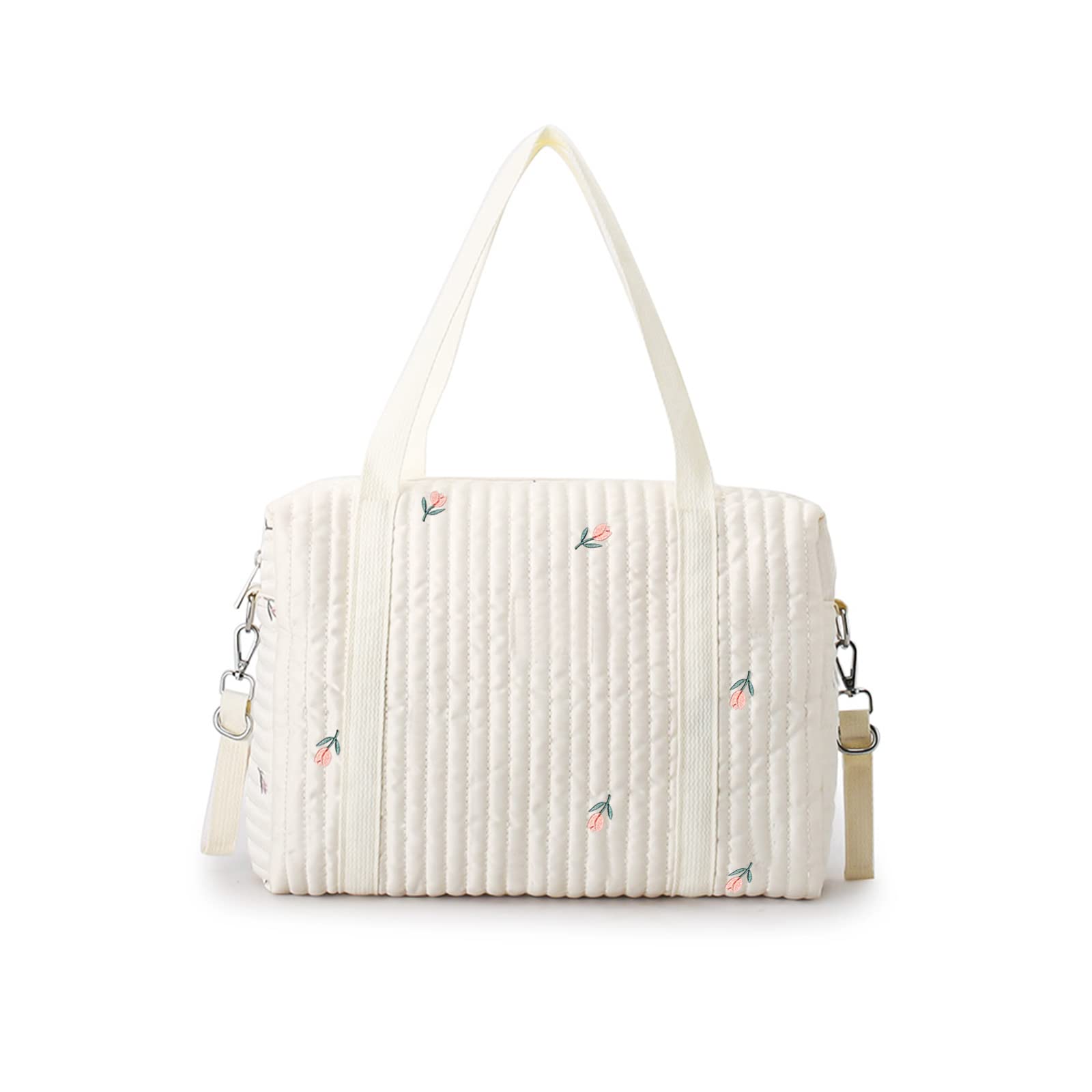 SONARIN Embroidery Baby Nappy Changing Tote Bag,Stylish Large Capacity Cotton Baby Changing Bag Durable Mommy Bag Portable Travel Baby Diaper Bag with 2 Stroller Straps(Tulip)