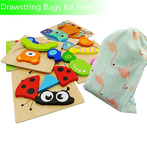 Diojilad Wooden Animal Jigsaw Puzzles for Toddlers Early Educational Toys Gifts with 5 Animals Patterns Shape & Color Recognition Toys for 1 2 3 4 Years Old Girls and Boys