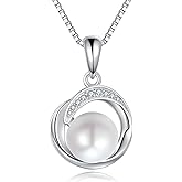 POPLYKE Pearl Moonstone Opal Black Pearl Necklaces for Women 925 Sterling Silver Single Pearl Necklace 8mm Pearl Gemstone Jewelry for Mom Wife