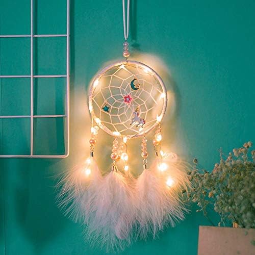 Lookathot Dream Catchers Handmade Dreamcatcher Feather with Light for Home Wall Hanging Wedding Decorations Car Ornament Craft Gift Bag Package (Style14(Moon Star with Light))