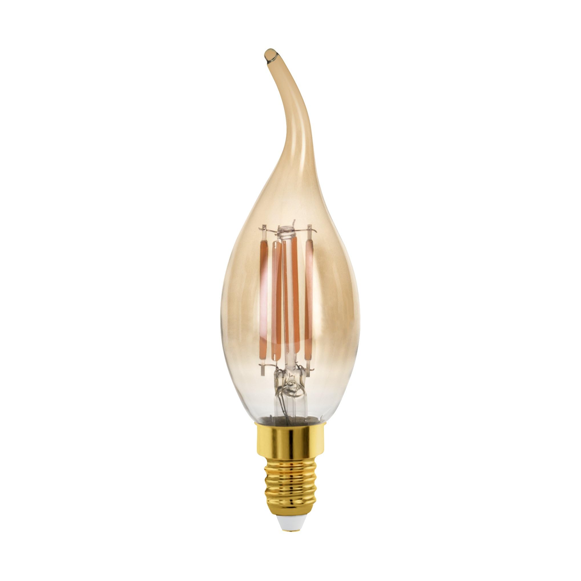 Eglo Dimmable E14 LED Edison lamp, golden vintage filament candle light bulb, retro lighting, 4 watt (equivalent to 28 watt), 300 lumen, warm white glow, 1700 Kelvin, CF35, Ø 1.4"