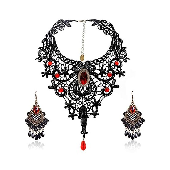 Elegant-Vintage-Lace-Choker-Necklace-Gothic-Lolita-Pendant-Choker-Necklace-Earrings-Set-for-Halloween-Party