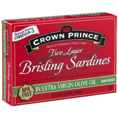 Crown Prince Two Layer Brisling Sardines in Extra Virgin Olive Oil, 3.75-Ounce Cans (Pack of 12) image