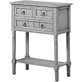Convenience Concepts Kendra Entryway Hall Table 23.75" - 3 Storage Drawers, Traditional Console with Shelf for Decor, Office &amp; Hallway Organizer, No Tools Assembly, Solid Wood, Wirebrush Light Gray