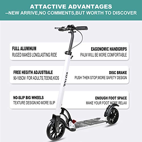 VOKUL Foldable Kick Scooter for Adults Teens Kids with Big 200mm Wheel,Hand Disc Brake Two-Wheels Commuter Scooter -Aesthetic Design,Full Aluminum Body,3 Seconds Easy-Folding System,220lbs Capacity