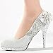 getmorebeauty Women's Silver Lace Flower Pearls Closed Toes Wedding Shoes Pumps (US 7.5, Silver)