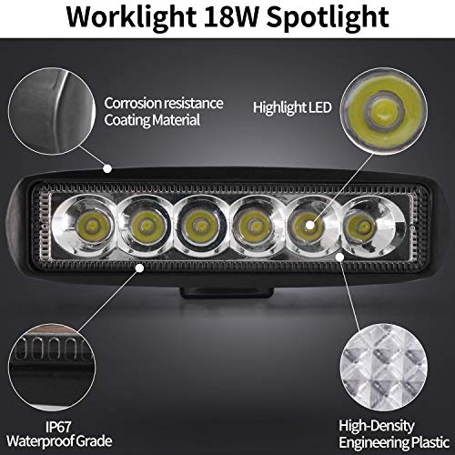 18W LED Light Bar,Ourbest 6 Inch Spot Led Work Light Pods Off Road Driving Fog Lights Waterproof for Vehicle Boat ATV SUV 4WD Jeep Car Truck Golf Cart