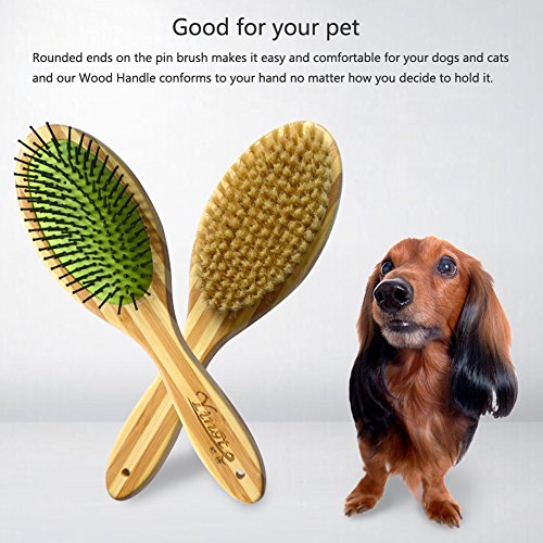HaloVa Pet Comb, Professional Double Sided Pin & Bristle Bamboo Brush for Dogs & Cats, Grooming Comb Cleans Pets Shedding & Dirt for Short Medium or Long Hair - Thumbnail 6