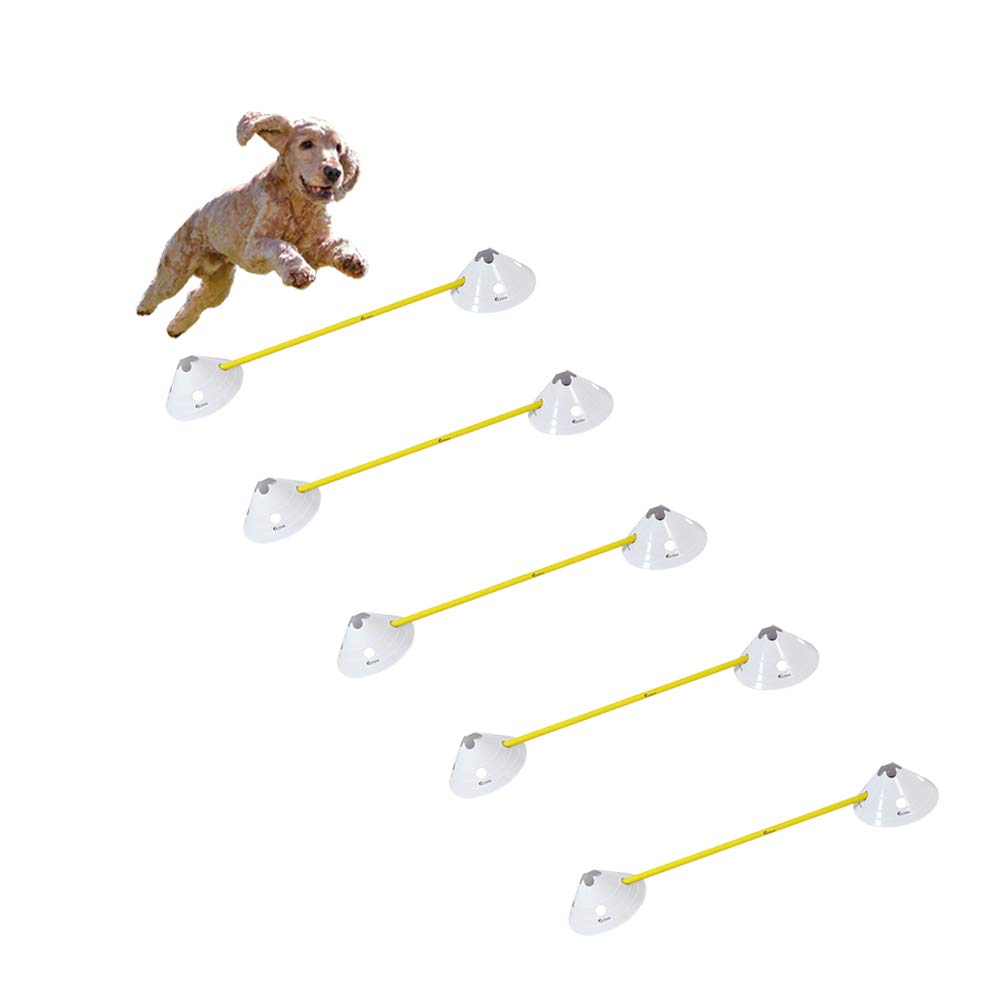 Kosma Pack of 25 pc Multi-functional and Adjustable Agility Hurdle set โ 10 Pc White Marker Cone (12" x 7.5") with 5 Pc Yellow Hurdle poles 100 cm length โIn carry bag with 10 Pc Mini Marker Cone Free