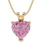 Clara Pucci 2 cttw Pink Simulated Diamond Yellow Gold-Plated Silver Necklace and Pendant for Women (16" Box Chain,Heart Cut,8mm)