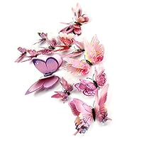 DaGou Mixed of 12PCS 3D Pink Butterfly Wall Stickers Decor Art Decorations