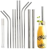 Youngever Reusable Stainless Steel Straws, Metal Straws, with 2 Extra Wide Straws for Smoothie and Bubble Tea, to Go Bag, 20 Ounce and 30 Ounce Tumblers Straws (Silver)