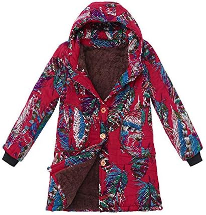 TnaIolr Women Warm Hoodie Coat Casual Winter Warm Outwear Floral Print Hooded Pockets Vintage Oversize Coats