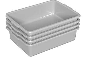 Jekiyo 8 L Commercial Plastic Bus Box, 4-Pack Small Restaurant Bus Tubs, Grey