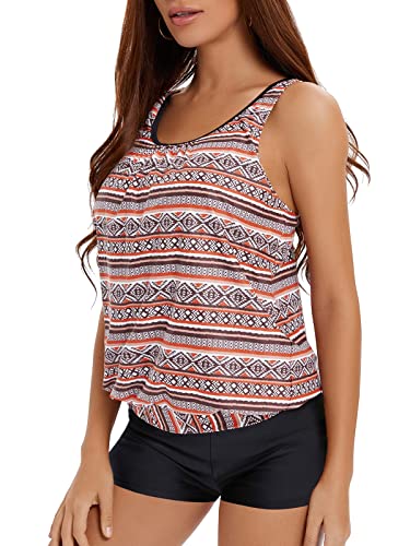 BIKINX Modest Tankini Bathing Suits for Women Tummy Control 2 Pieces Swimsuit with Shorts Swimming Suit