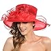 Womens Sun Hat Organza Wide Brim Wedding Hats Ladies Summer Gauze Cap for Church Wedding Party Beach Travel Outgoing Red