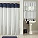 Furniture Fresh: Newport Waffle Weave Shower Curtain, White Body with Navy Top Stripe (70 Wide x 72 Long, Navy)