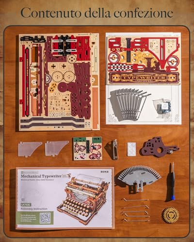 ROKR LK703C Wooden 3D Puzzle Mechanical Typewriter Model DIY Construction Kit for Adults, Retro Desk Furniture, Mechanical Typewriter (Magic Version)
