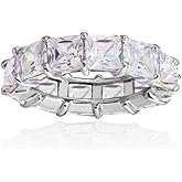 Hoops & Loops Sterling Silver Cubic Zirconia 5mm Princess-Cut Anniversary Eternity Band Ring