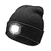 AONAN USB Rechargeable LED Beanie Cap, Lighting and Flashing Alarm Modes Ultra Bright 4 LED Hands Free Flashlight Unisex Winter Warmer Knit Cap Hat (Black)