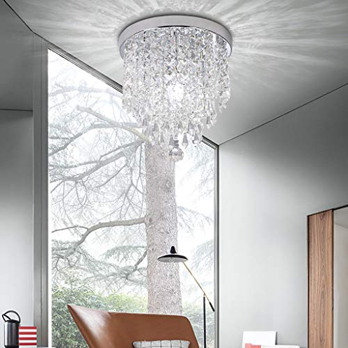 Aviat Crystal Chandelier Pendant Ceiling Lamp 1 Light,E12 Flush Mount Ceiling Round Lamp Aisle Light Fixture for Home Villa[Ship from US] (Silver) - Thumbnail 6