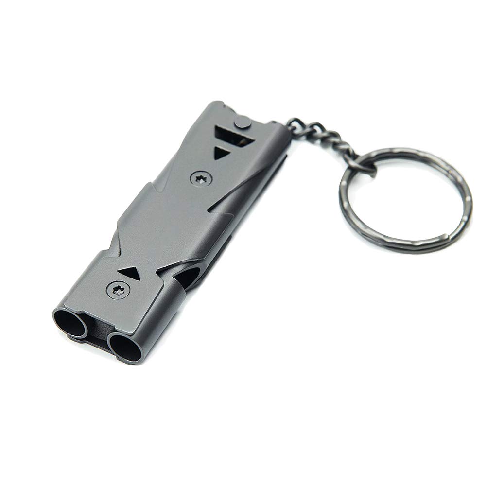 Gmuret 150db Stainless Steel Whistle, Emergency Survival Whistles Double Tubes High Decibel Whistle with Keychain