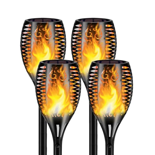 4 Pack Large Solar Torch Lights with 96 LED Flickering Flame, IP65 Waterproof Outdoor Landscape Lighting for Garden, Yard, Patio, Halloween, Camping and Party Decor