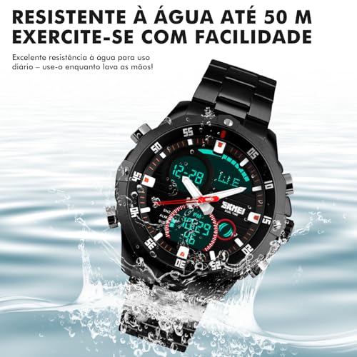 Relógio Masculino Militar de Aço Inoxidável, Resistente à Água 30M, Analógico-Quartz, com Calendário, Estilo Esportivo Casual e Negócios