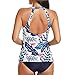 Women Halter Neck Swimsuit, Leadmall Backless Leaf Print Swimwear Tankini Tank Top Plus Size Swimming Suit with Cut Out Bottoms (XXL, Blue)thumb 3
