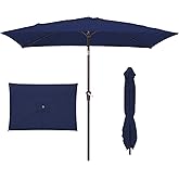 JEAREY 6.5 x 10 ft Rectangular Patio Umbrella w/Crank, Navy | 6 Detachable Ribs, Vented Polyester Canopy, Push Button Tilt for Patio, Garden, Poolside, Deck