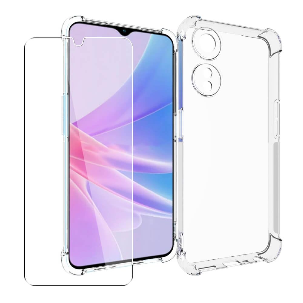 SDTEK Case Compatible with Oppo A58 / A78 5G, Soft Gel Clear Cover [Airbag Corners] + Tempered Glass Screen Protector 360 Protection