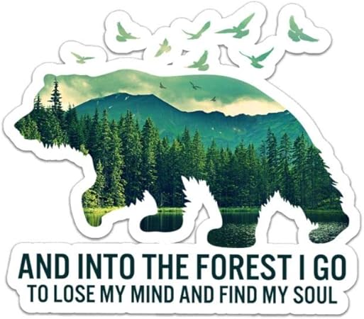 Amazon Com Bear And Into The Forest I Go To Lose My Mind And Find My Soul Camping Sticker 6 Pack Computers Accessories