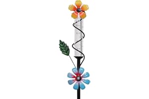 ESTTOP Flower Rain Gauge Outdoor, 5 Inch Plastic Tube Freeez-Proof Metal Stake Weather-Resistant Rain Gauge-Lawn and Garden Yard Decor for Accurate Precipitation Measurement